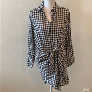 Plaid Tie Waist Shirt Dress